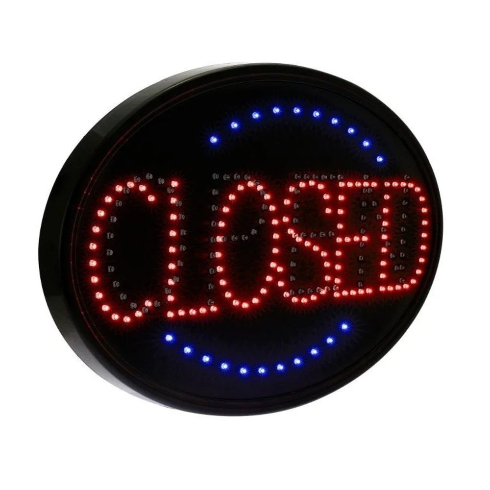 Alpine LED Open Closed Sign 23" x 14" Oval Lighted Store Display Plug-In - Picture 5 of 9